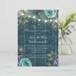 Invitation Marine Peonies & Turquoise Rose Bridesmaiers déjeu