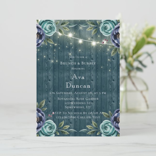 Invitation Marine Peonies & Turquoise Rose Brunch & Bubbly (Debout devant)