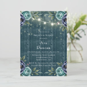 Invitation Marine Peonies & Turquoise Rose Brunch & Bubbly
