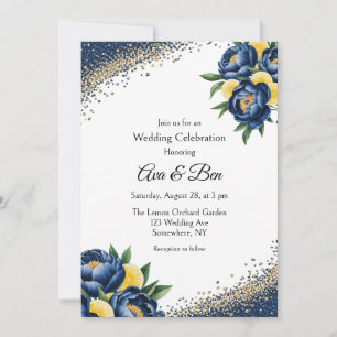 Invitation Marine Peony Citrus Peinture Floral Mariage Célébr