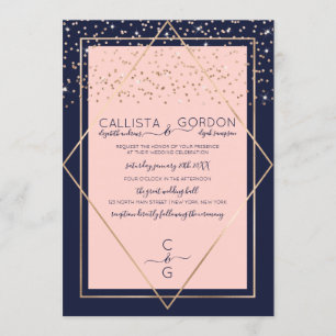 Invitation Marine Pink Gold Confetti Geo Mariage frontière