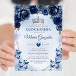Invitation Marine Quinceañera Argent papillon de la Couronne<br><div class="desc">Quinceañera Navy Blue & Silver Crown Mexicaine Butterfly Invitation Mis Quince 15 Anos,  16e Anniversaire, </div>