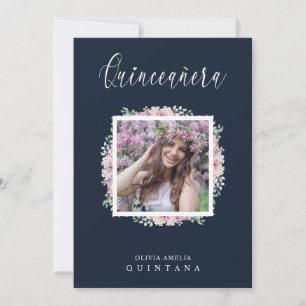 Invitation Marine Quinceañera Rose Trendy Garland Photo Espag