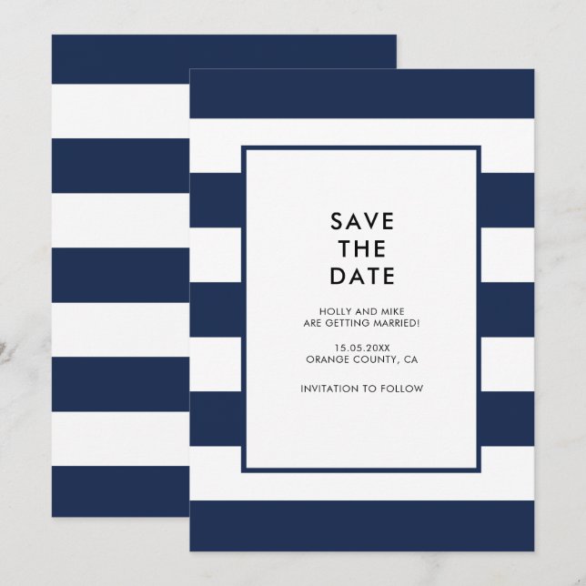Invitation Marine Rayures Blanches Chic Simple Moderne Minima (Devant / Derrière)