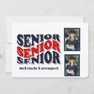Invitation Marine Red Super Senior 2 Photo Collage Graduation