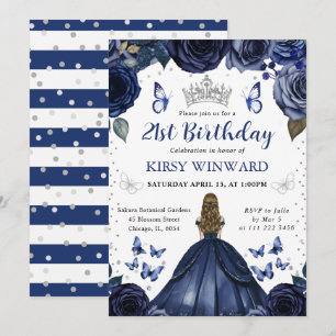 Invitation Marine robe Blonde Princesse Anniversaire