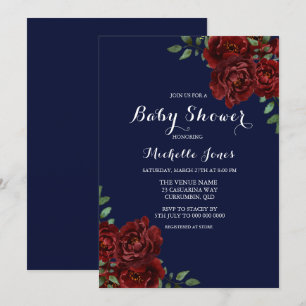 Invitation Marine romantique et Rose rouge Baby shower floral