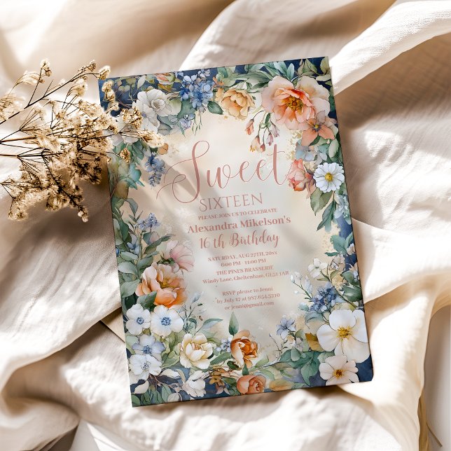 Invitation Marine romantique Pastel Fleur sauvage Sweet 16 (Créateur téléchargé)