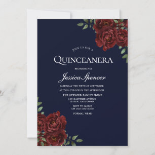 Invitation Marine romantique & Rose rouge Quinceanera Invitat