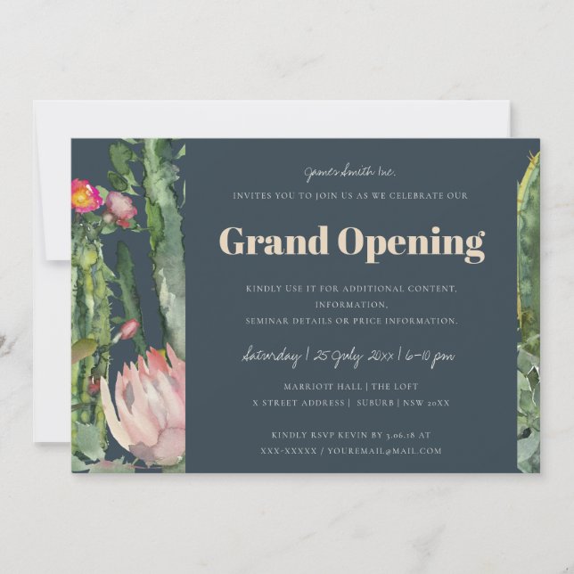 INVITATION MARINE ROSE DÉSERT FLORAL CACTI FAUNA GRAND OUVERT (Devant)