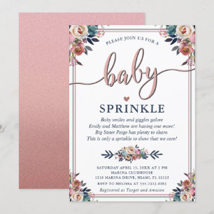 Invitation Marine Rose Floral Genre Neutre Baby Sprinkle Poèm