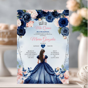 Invitation Marine rose Mis Quince Floral Couronne Quinceañera