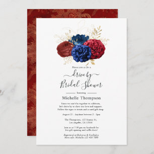 Invitation Marine, Rouge et or Floral Drive par douche