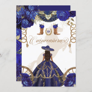 Invitation Marine Royal Blue Western Charro Quinceanera 2 côt