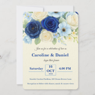 Invitation Marine Royal Bue Mariage Aquarelle couleur ivoire 