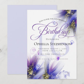 Invitation Marine sans peur Purple Abstrait Floral Anniversai