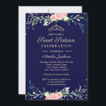 Invitation Marine Sweet Floral Sparkle Confetti Sweet sixteen<br><div class="desc">Plus joli Sweet sixteen floral Invitations dans le Little Bayleigh Store!</div>