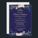 Invitation Marine Sweet Floral Sparkle Confetti Sweet sixteen<br><div class="desc">Plus joli Sweet sixteen floral Invitations dans le Little Bayleigh Store!</div>