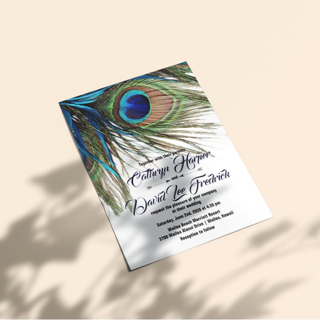 Invitation Marine Turquoise Peacock Feather Boho Wedding Invi (Créateur téléchargé)
