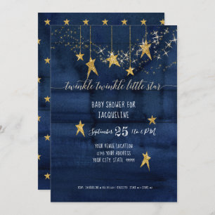 Invitation Marine Twinkle Little Star Gold Baby shower garçon