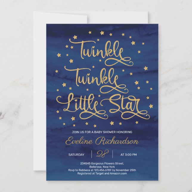 Invitation Marine Twinkle Twinkle Little Star Baby shower (Devant)