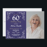 Invitation Marine White Birthday Womens Classy 60th Photo<br><div class="desc">Navy White Elegant Birthday Womens Classy 60e invitation SIMPLEMENT CHANGER LE TEXTE POUR CONVENIR À VOTRE FÊTE. Impression arrière incluse.</div>