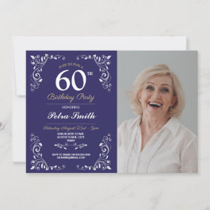 Invitation Marine White Birthday Womens Classy 60th Photo
