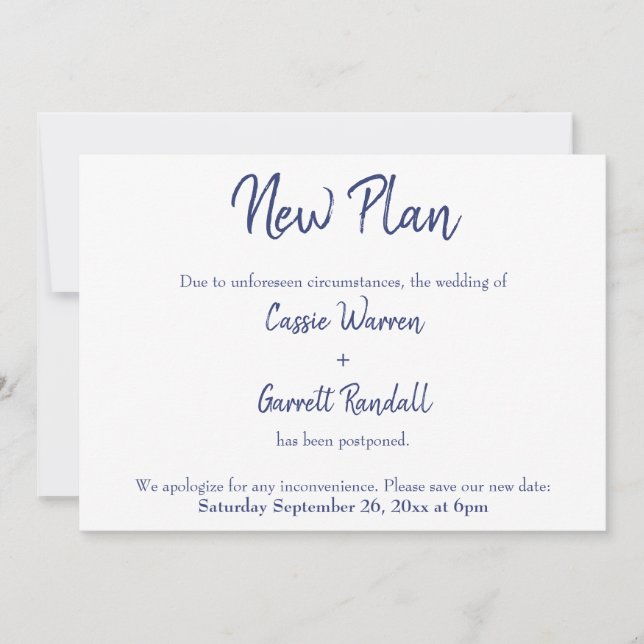 Invitation Marine White Nouvelle Date Reportée Mariage Faire- (Devant)