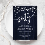 Invitation Marine White Rustic Wood 60e fête d'anniversaire<br><div class="desc">Invitation de fête du 60e anniversaire. Design rustique avec motif en bois de marine. Carte invitation classique avec lumières à cordes de fées et police de caractères en script blanc. Parfait pour une célébration anniversaire du soixantième siècle. Personnalisez avec vos propres détails. Peut être customisé pour n'importe quel âge !...</div>