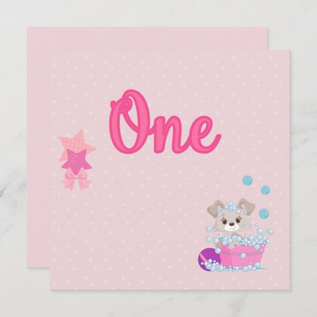 Invitation Marionnette dans le bain une fille d'un an anniver (Devant / Derrière)