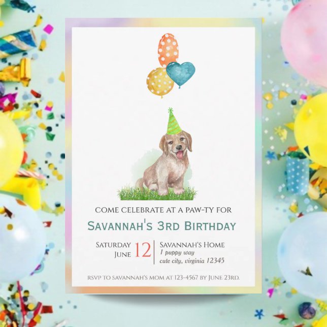 Invitation Marionnette du Labrador joyeux Anniversaire Paw-ty (Cheerful Labrador Puppy Birthday Paw-ty Invitation)