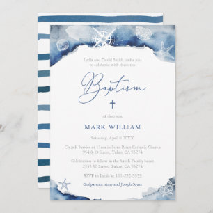 Invitation Maritime Indigo Watercolor Boy Baptism Party