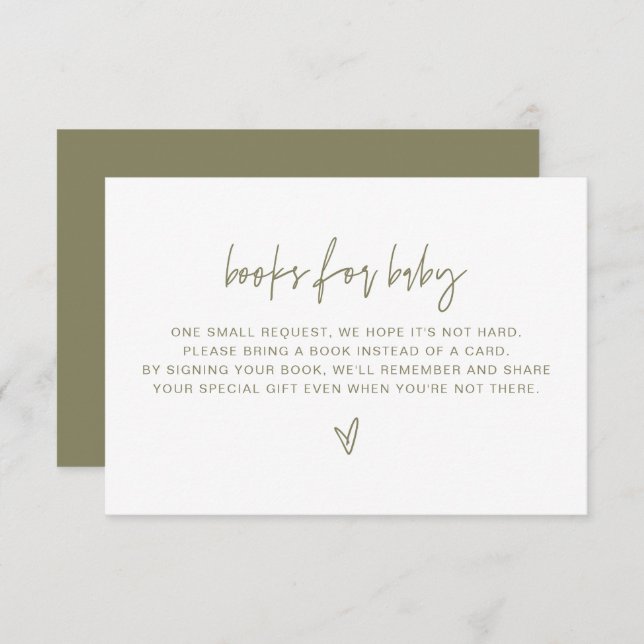 Invitation MARLO Bohemian Olive Green Livres pour Baby Card (Devant / Derrière)