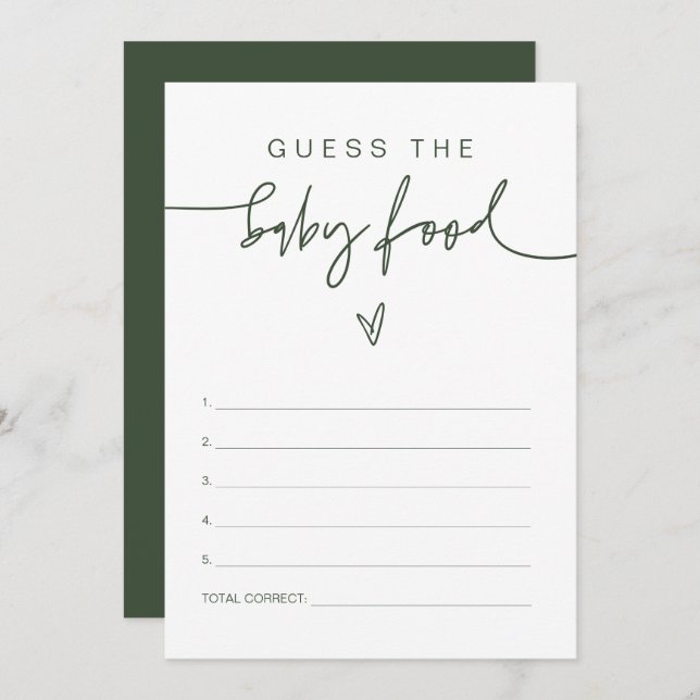 Invitation MARLO Boho Forest Green Guess the Baby Food Game (Devant / Derrière)