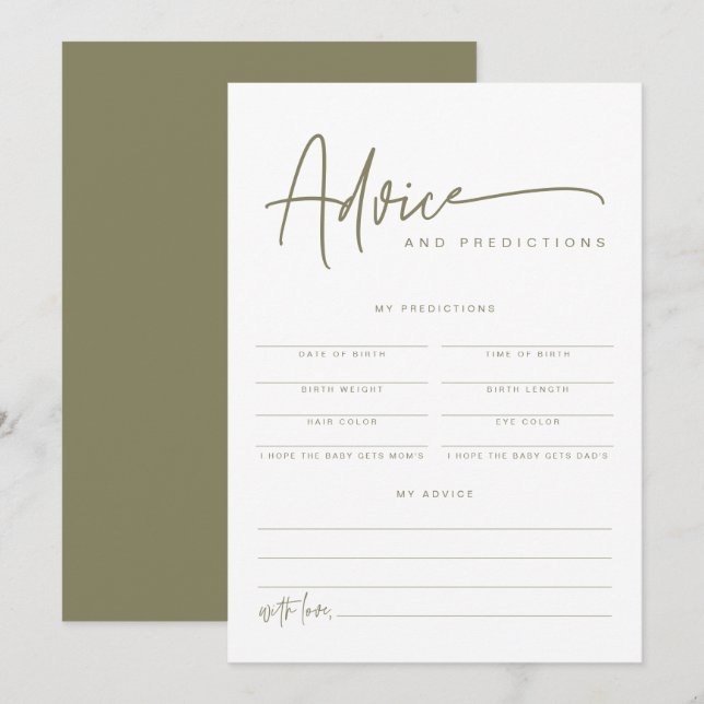 Invitation MARLO Boho Olive Green Baby Conseils & Prédictions (Devant / Derrière)