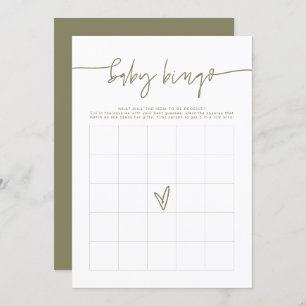 Invitation MARLO Boho Olive Green Baby shower Bingo Jeu