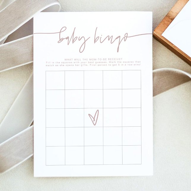 Invitation MARLO Dusty Rose Boho Baby shower Bingo Game Card (Créateur téléchargé)