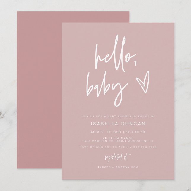 Invitation MARLO Moderne Blush Dusty Rose Baby shower fille (Devant / Derrière)