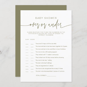 Invitation MARLO Olive Green Over Under Baby shower Game