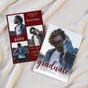 Invitation Maron Bourgogne moderne Photo Graduation Party