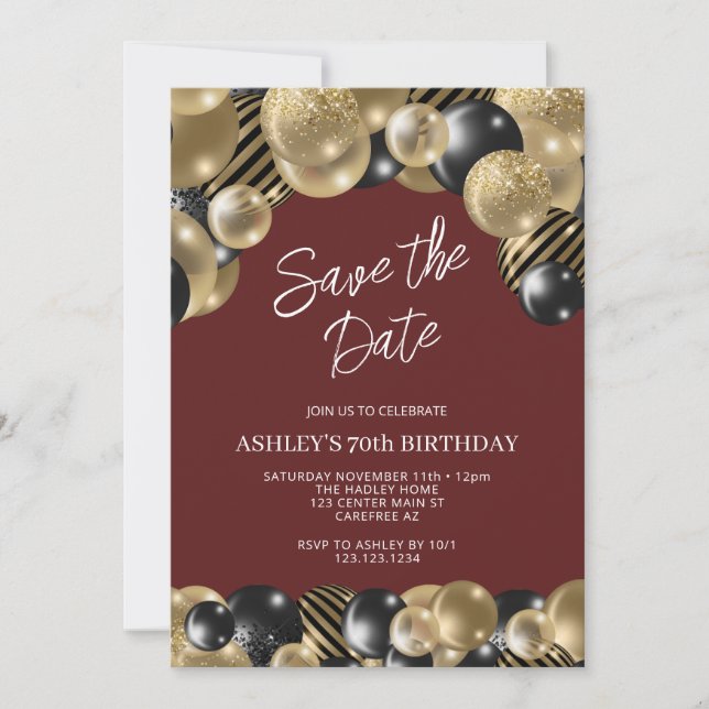Invitation Maroon and Gold 70th Birthday (Devant)