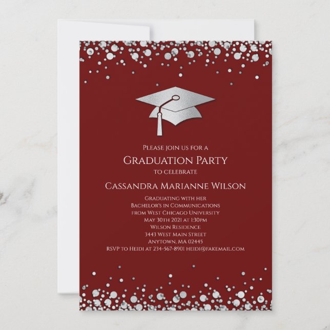 Invitation Maroon and Silver Graduation (Devant)