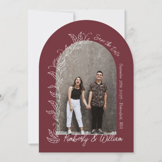 Invitation Maroon Berry Botanical Feuilles Arch Enregistrer l (Devant)