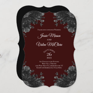 Invitation Maroon Black Grey Rose gothique Elégant mariage