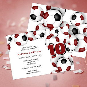 Invitation maroon black soccer balls anniversaire de enfant