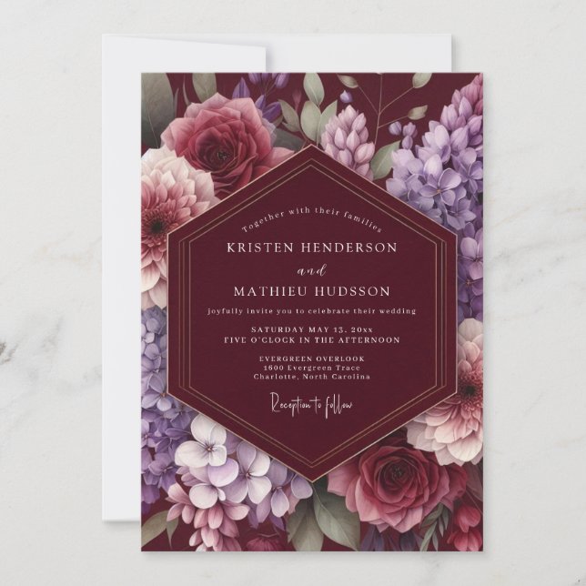 Invitation Maroon Bloom Enchantment Wedding (Devant)