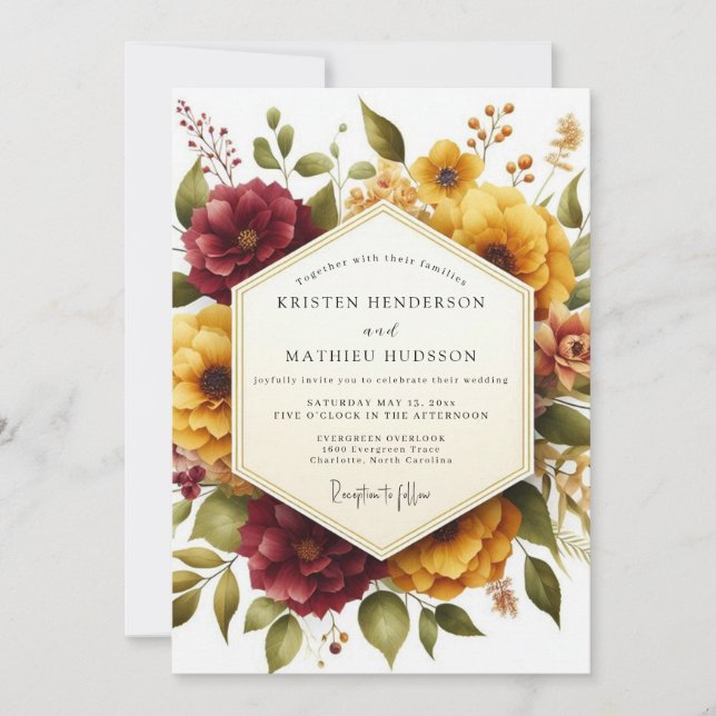Invitation Maroon Bloom Harvest Wedding (Devant)