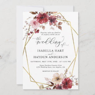 Invitation Maroon Blush Beige Floral Mariage Or Frame