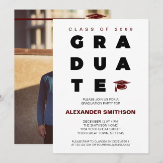 Invitation Maroon Bold Lettres d'études supérieures et Casque