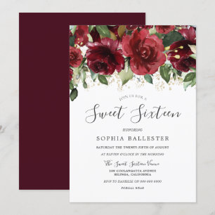 Invitation Maroon Bourgogne Rouge Aquarelle Fleurs Douces 16